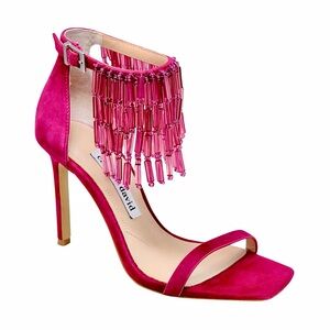 NWOB Charles David Enrich Pink Beaded Fringe Suede Heeled Sandal 6